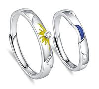 ANAZOZ Bagues de Fiançailles Argent 925 Gravée Personnalisée, Anneau Réglable avec Motif Soleil et Lune, Orné de Zirconium Scintillant Amour Éternel pour Anniversaire