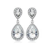 AnaZoz Boucles d'Oreilles Femme Plaqué Or Blanc AAA Zircon Double Ovale Goutte d'Eau 30x7MM