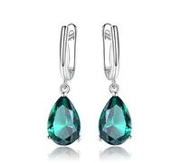 ANAZOZ Boucles d'Oreilles Pendantes Pierre Solitaire Goutte d'Eau, Émeraude Vert, Boucles d'Oreilles Femme Argent Fantaisie