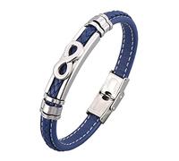 ANAZOZ Bracelet en Cuir Tressé Orné de Infini Bleu Acier Inoxydable, Bracelet Homme 20.5cm Moto Punk