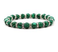 ANAZOZ Bracelet Malachite, Vert-Argenté, Pierre Naturelle, Bracelet de Perles Strass Élastique 8mm Unisexe,