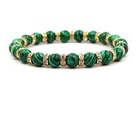 ANAZOZ Bracelet Malachite, Vert-Doré, Pierre Naturelle, Bracelet de Perles Strass Élastique 8mm Unisexe,
