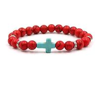 ANAZOZ Bracelet Turquoise Rouge, Croix Bleue, Bracelet de Perles Élastique Pierre Naturelle 8mm Unisexe, Style 1