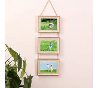 ANAZOZ Cadre Photo Suspendu 21x29.7 cm - Blanc - Horizontal - Cadre Effet Bois 3 Photos Mural Décoration Moderne