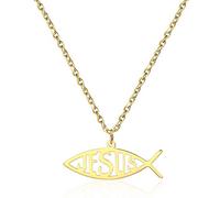 ANAZOZ Collier Femme Acier Inoxidable Pendentif Jésus Poisson Fantaisie Doré