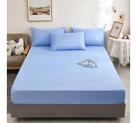 ANAZOZ Drap Housse en Coton, Bleu Ciel, Couvre-Matelas Uni, Linge de Lit Doux Respirant, 150x200cm, pour Matelas Épais 5-25cm
