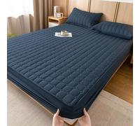 ANAZOZ Drap Housse en Coton, Bleu Marine, Couvre-Matelas Uni Matelassé, Linge de Lit Imperméable Respirant, 180x220cm