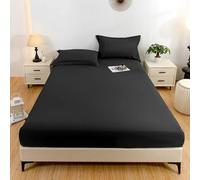 ANAZOZ Drap Housse en Coton, Noir, Couvre-Matelas Uni, Linge de Lit Doux Respirant, 180x220cm, pour Matelas Épais 5-30cm