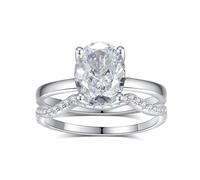 ANAZOZ Ensemble de Bagues Femme Platine Incrustée de Moissanite Ovale 2.5ct Personnalisable, Anneaux Empilable Élégance, Bague Mariage 2PCS Or Véritable Taille 62