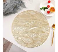 ANAZOZ Lot de 10 Set de Table Lavable PVC Rond Vague, Set de Table Lavable Doré Moderne 38cm