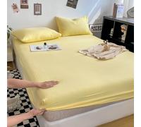 ANAZOZ Lot de 3 Drap Housse et 2 Taies en Coton, Jaune Clair, Couvre-Matelas Uni, Linge de Lit Doux Respirant, 180x200cm/48x74cm