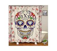 ANAZOZ Rideau de Douche 180x200CM 3D Imprimé Anti Moisissure Impermeable Fleur Crâne Tête de Mort pour Baignoire et Salle de Bains