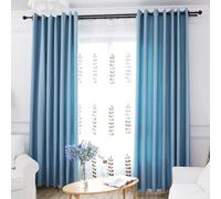 ANAZOZ Rideaux Occultants, Bleu, L 107 x H 160 cm x 2pcs, Couleur Unie, Rideau Isolant Thermique Anti Froid, à Oeillets, Rideau Simple Moderne, Fenêtre Salon Chambre, Réduction du Bruit