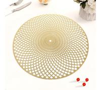 ANAZOZ Set de Table PVC Lavable 4PCS, Set de Table Rond Motif Kaléidoscope Ajouré Doré Moderne 38cm