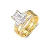 ANAZOZ Trio de Bagues Femme Or Jaune 9K Personnalisable, Anneaux 3PCS Empilable Incrustée de Moissanite Rectangulaire, Bague Fiançailles 65 en Or 375 Véritable