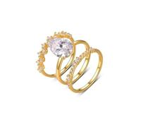 ANAZOZ Trio de Bagues Femme Or Jaune 9K Personnalisé, Anneaux 3PCS Empilable Incrustée de Moissanite Poire, Bague Fiançailles 65 en Or 375 Véritable