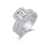 ANAZOZ Trio de Bagues Or Blanc 18K, Anneaux 3PCS Empilable Incrustée de Moissanite Rectangulaire, Bague Mariage Femme Or Au750 Véritable Taille 65 Personnalisé