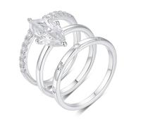 ANAZOZ Trio de Bagues Or Blanc 9K, Anneaux 3PCS Empilable Incrustée de Moissanite Marquise, Bague de Fiançailles Femme 65 en Or Au375 Véritable Personnalisé