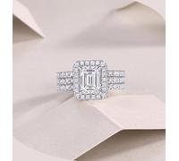 ANAZOZ Trio de Bagues Or Blanc 9K, Anneaux 3PCS Empilable Incrustée de Moissanite Rectangulaire, Bague Mariage Femme Or Au375 Véritable Taille 65 Personnalisé