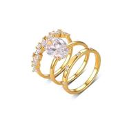 ANAZOZ Trio de Bagues Or Jaune 18K, Anneaux 3PCS Empilable Incrustée de Moissanite Ovale, Bague Mariage 65 en Or 18 carats Véritable Personnalisé Femme