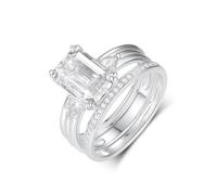 ANAZOZ Trio de Bagues Platine, Anneaux 3PCS Empilable Incrustée de Moissanite Rectangulaire, Bague Mariage 65 en Or Véritable Personnalisé Femme