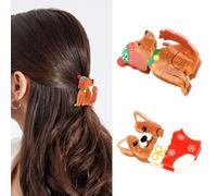 ANBALA Lot de 2 pinces à cheveux de Noël pour femmes et filles - Teckel doré - Petites pinces à cheveux en acétate de cellulose pour les amoureux des chiens de Noël