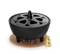 Anbar Brûleur d'encens en forme de fleur de lotus pour bâtons, cônes à refoulement, cire fondue et résine, décoration d'intérieur zen orientale traditionnelle, bol et couvercle en fonte, prend en