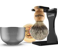Anbbas 4 en 1 Kit de Blaireau Rasage avec la Poignée en Bois de Fraxinus Mandschurica et Bol de rasage en Acier Inoxydable et Savon et support de Rasage