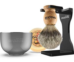 Anbbas 4 en 1 Kit de Blaireau Rasage avec la Poignée en Bois de Fraxinus Mandschurica et Bol de rasage en Acier Inoxydable et Savon et support de Rasage