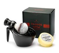 Anbbas Blaireau de rasage, manche en bois, pinceau à barbe en poils de nylon avec gobelet de rasage POP en mélamine, 100 g, savon de rasage pour homme, rasage humide, épilation pour femme