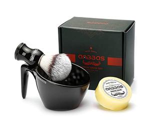 Anbbas Blaireau de rasage, manche en bois, pinceau à barbe en poils de nylon avec gobelet de rasage POP en mélamine, 100 g, savon de rasage pour homme, rasage humide, épilation pour femme