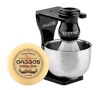 Anbbas Ensemble de blaireau avec savon à raser au lait de 3,5 oz et bol en acier inoxydable, support de rasage en acrylique noir Holer pour Kit de rasage de près DE Razor