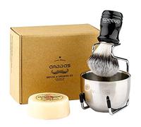 Anbbas Ensemble de blaireau de rasage, blaireau synthétique 4 en 1 de style végétalien, support de rasage en acier inoxydable, savon à raser au lait et bol pour homme, kit de rasage de près