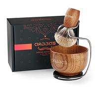 Anbbas Ensemble de rasage en poils de blaireau pur, manche en bois et grand bol à savon avec support de rasage en acier inoxydable, kit 3 en 1 pour homme