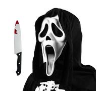 Anbnoco Masque Scream, Ghostface Scream Mask, Masque Halloween Scream Horreur, Ghost Face Mask en Latex avec Jouet Couteau, Unisexe, pour Halloween, Carnaval, Fêtes Costumées et Jeux de Rôle