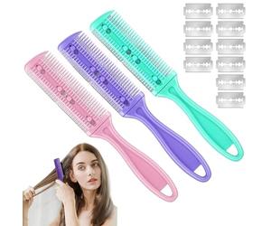 ANBOO 3 Pièces Peigne Rasoir & Ciseaux Coiffure, Lame Acier Inoxydable