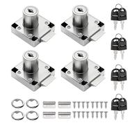 ANBOO 4PCS Serrure de Tiroir de Bureau avec Clé Accessoires de Tiroir de Bureau de Meuble, à Cylindre avec Clés Serrure à Came en Alliage de Zinc pour Fermer des Placards(Argent)
