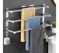 ANBOO Porte-serviettes extensible à 3 bras, 43 à 75 cm, sans perçage, avec 4 positions de crochet, en acier inoxydable, pour salle de bain, cuisine, mur - 2 méthodes d'installation