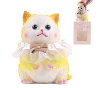 Anboor Jouet à écraser réaliste en forme de chat doré avec nœud - Pour enfants et adultes - Cadeau d'anniversaire pour autistes - 16 cm
