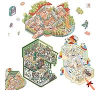 ANBOOR Lot de 3 grandes scènes d'autocollants 3D à faire soi-même, adorables pandas Kawaii pour créer votre propre chambre pour soulager le stress, livres d'autocollants miniatures réutilisables pour