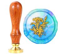 Anbose Cachet de cire en forme de fleur de lys avec poignée en bois et sceaux en cuivre Style rétro Miel pour lettres et invitations