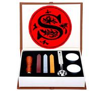 Anbose Kit de cachet de cire en forme de lettre S comprenant 1 sceau en cuivre avec poignée en bois, 3 bâtons de cire, 1 cuillère à fondre et 2 bougies blanches (Letter-S)