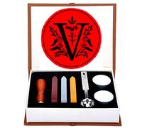 Anbose Kit de cachet de cire en forme de lettre V avec 1 manche en bois, 3 bâtons de cire, 1 cuillère à fondre et 2 bougies blanches (Letter-V)