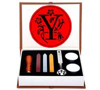 Anbose - Kit de cachet de cire en forme de lettre Y - Comprend 1 sceau en cuivre avec poignée en bois, 3 bâtons de cire, 1 cuillère à fondre et 2 bougies blanches (lettre Y)