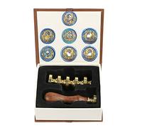 Anbose - Kit de cachet de cire pour cachet de cire avec animaux étoilés - 7 têtes en laiton amovibles et 1 poignée en bois - Style rétro vintage - Motif sirène, paon, dragon, lapin, flamant rose
