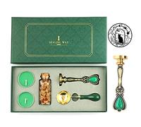 Anbose Kit de cachet de cire pour cachet de cire en forme de chat avec tête amovible couleur laiton perles de cire cuillère en cuivre bougies rétro vintage lune étoile chat cachet cire à cacheter