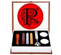 ANBOSE Kit de tampons de cire avec 1 manche en bois, 3 bâtons de cire, 1 cuillère à fondre et 2 bougies blanches (P)