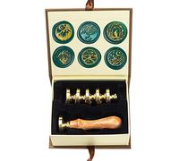 ANBOSE Kit de Tampons de Cire Moon Set Avec 6 Têtes en Laiton Amovibles et 1 Manche en Bois, Timbre à Cacheter Crow Deer Moon pour Cartes, Invitations