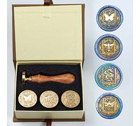 ANBOSE Kit de Tampons de Cire pour Animaux - 4 Têtes en Laiton Amovibles et 1 Manche en Bois - Motifs Papillon, Abeille, Dragon pour Cartes