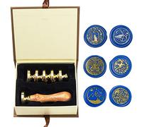 ANBOSE Kit de Tampons de Cire pour Animaux - 6 Têtes en Laiton Amovibles et 1 Manche en Bois - Cachet à Cire Baleine et Chat pour Cartes